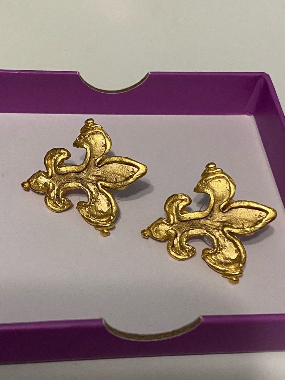 Susan Shaw 24 k Gold Triple Plated Fleur-de-lis Statement Stud Earrings